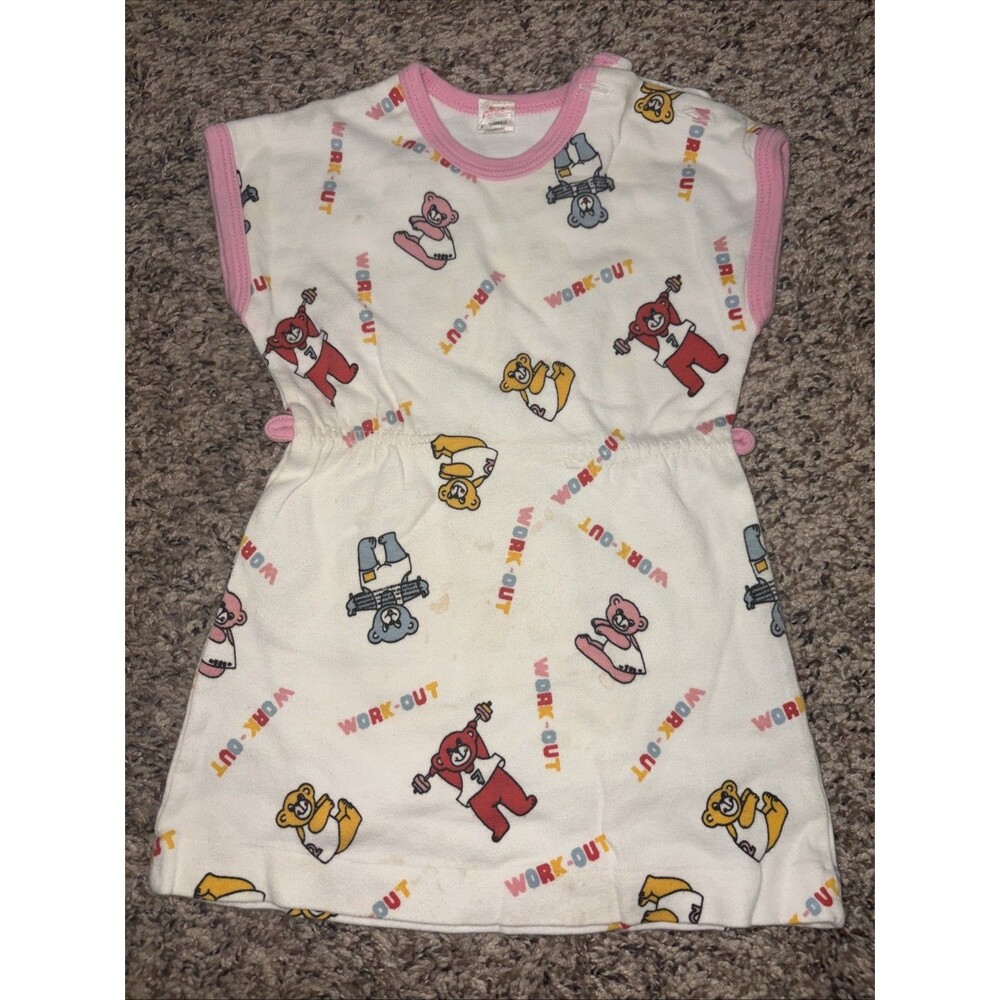 Vintage 80s Baby Dress Bears Rainbow Workout 6-12m  Infant Retro Nostalgic